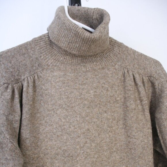 Zara Camel & Wool Blended Brown Turtleneck 3/4 Balloon Sleeve Sweater Dress Sz S - Picture 3 of 13